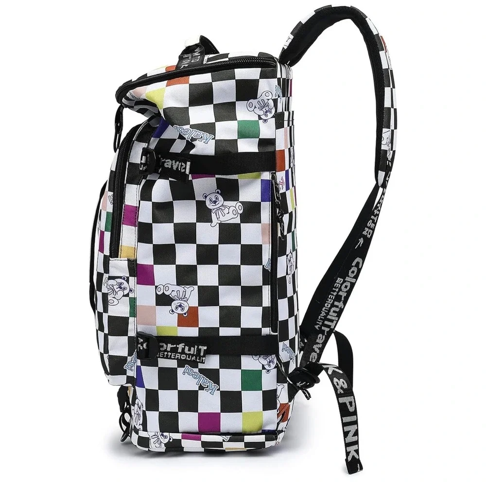 Kalesi Convertible Backpack Duffel Large Multicolor Checkered‎ Teddy Bear 20in